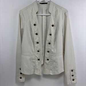 Maurices White Ivory Military Style Jacket Size L  Lace Trim Buttons Steampunk